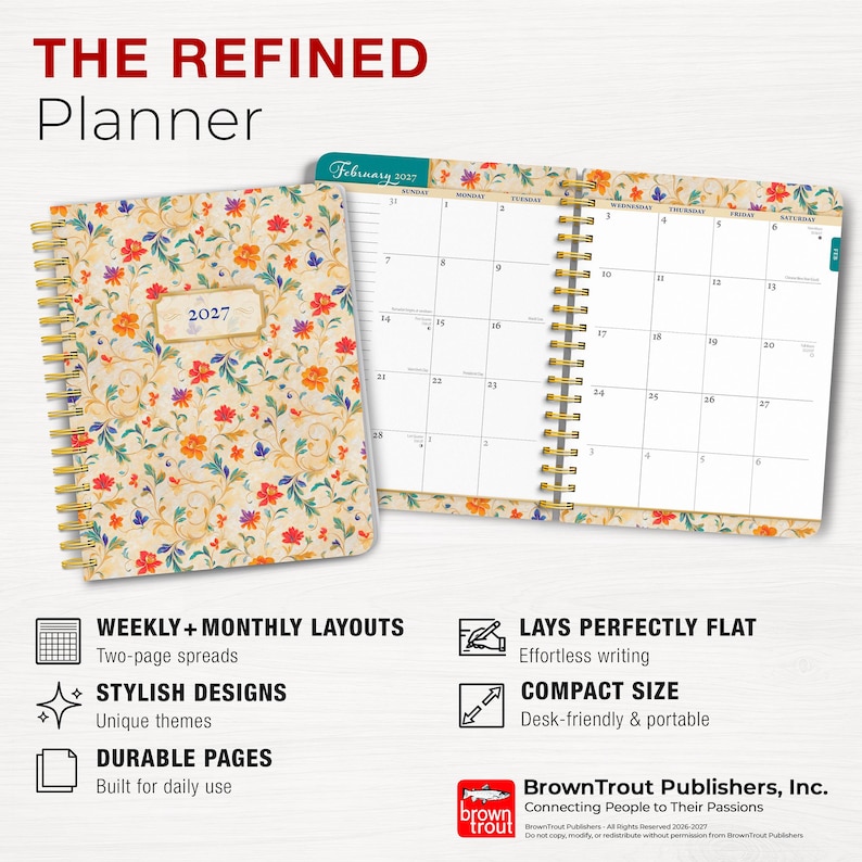 Tuscan Delight | 2027 6 x 7.75 Inch Weekly Desk Planner | Foil Stamped Cover | BrownTrout | Stationery Elegant Exclusive image 6