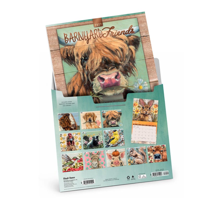Barnyard Friends 2027 13.75 x 24 Inch (Hanging) Deluxe Wall Calendar | Artwork of Sara G. | Linen Envelope | Foil Stamped Cover Brush Dance bild 3