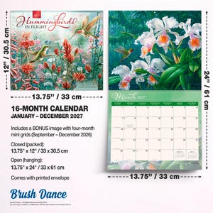Hummingbirds 2027 13.75x24" (Hanging) Deluxe Wall Calendar | Artwork of Wanda Mumm and Beth Hoselton | Linen Envelope | Foil Stamped Cover bild 8