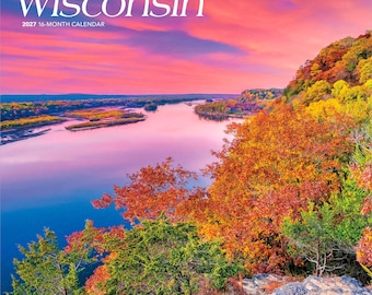 Wisconsin Wild & Scenic | 2027 12 x 24 Inch (Hanging) Monthly Square Wall Calendar | Plastic-Free | BrownTrout | USA United States Midwest