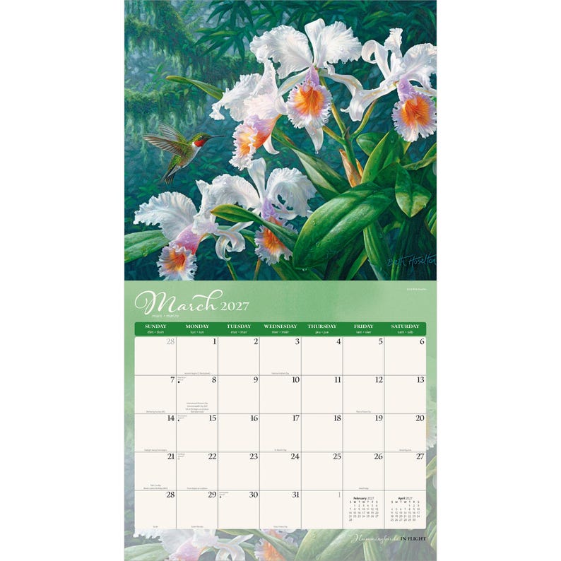 Hummingbirds 2027 13.75x24" (Hanging) Deluxe Wall Calendar | Artwork of Wanda Mumm and Beth Hoselton | Linen Envelope | Foil Stamped Cover bild 4