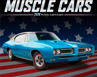 American Muscle Cars OFFICIAL | 2026 12 x 24 Inch (Hanging) Monthly Square Wall Calendar | Foil Stamped Cover | Plastic-Free | BrownTrout