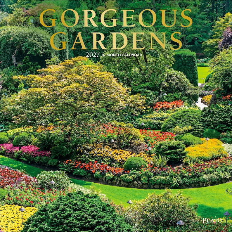 Gorgeous Gardens | 2027 12 x 24 Inch (Hanging) Monthly Square Wall Calendar | Foil Stamped Cover | Plato | Outdoor Home Country Nature image 1