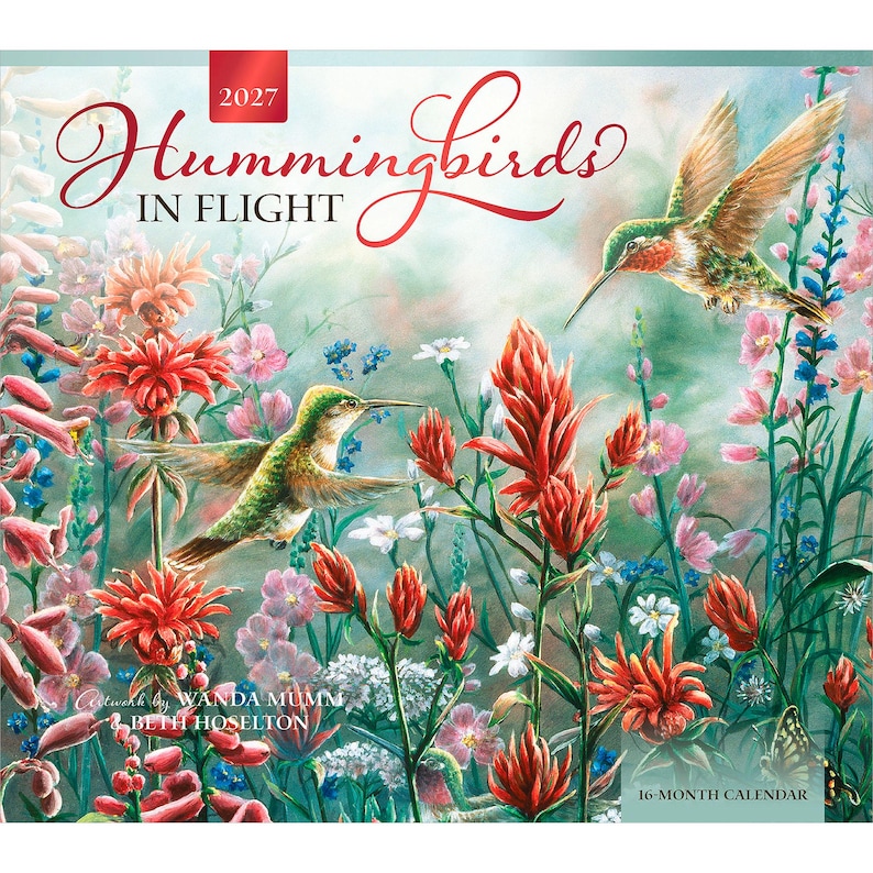 Hummingbirds 2027 13.75x24" (Hanging) Deluxe Wall Calendar | Artwork of Wanda Mumm and Beth Hoselton | Linen Envelope | Foil Stamped Cover bild 1