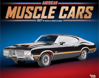 American Muscle Cars OFFICIAL | 2027 14 x 24 Inch (Hanging) Monthly Deluxe Wall Calendar | Foil Stamped Cover | Plastic-Free | BrownTrout