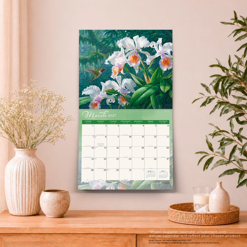 Hummingbirds 2027 13.75x24" (Hanging) Deluxe Wall Calendar | Artwork of Wanda Mumm and Beth Hoselton | Linen Envelope | Foil Stamped Cover bild 6
