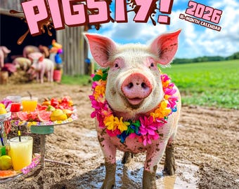 Pigsty | 2026 12 x 24 Inch (Hanging) Monthly Square Wall Calendar | Plastic-Free | BrownTrout | Domestic Pet Farm Animals