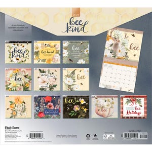 May include: A 2027 wall calendar titled Bee Kind featuring 16 months of floral and bee-themed illustrations. Each month displays unique artwork with phrases like Bee Loved, Bee Happy, and Bee Grateful, alongside a grid for scheduling dates.