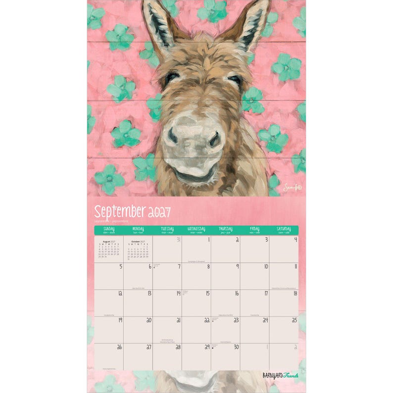 Barnyard Friends 2027 13.75 x 24 Inch (Hanging) Deluxe Wall Calendar | Artwork of Sara G. | Linen Envelope | Foil Stamped Cover Brush Dance bild 5