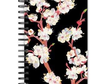 Black Floral | 5.25 x 8.25 Inch Compact Wire Journal | Non-Dated | Foil Stamped Cover | BrownTrout | Planning Stationery Diary