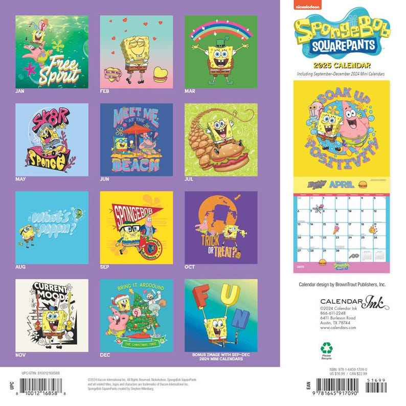 Spongebob Squarepants 2025 12 X 24 Inch Monthly Square Wall Calendar