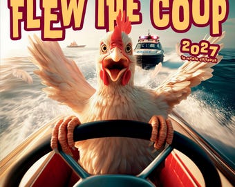 Flew the Coop | 2027 12 x 24 Inch (Hanging) Monthly Square Wall Calendar | Plastic-Free | BrownTrout | Funny Humor Chickens