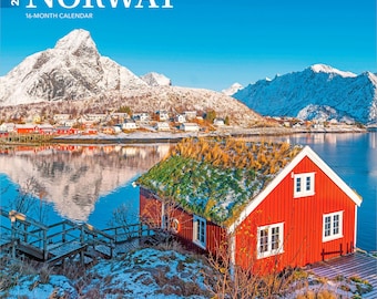 Noruega / 2027 Calendario de pared mensual cuadrado de 30 x 60 cm (para colgar) / Sin plástico / BrownTrout / Viajes por Europa, fiordos escandinavos