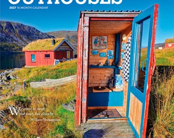 Outhouses | 2027 12 x 24 Inch (Hanging) Monthly Square Wall Calendar | Plastic-Free | BrownTrout | Toilette Latrine Bog Humor