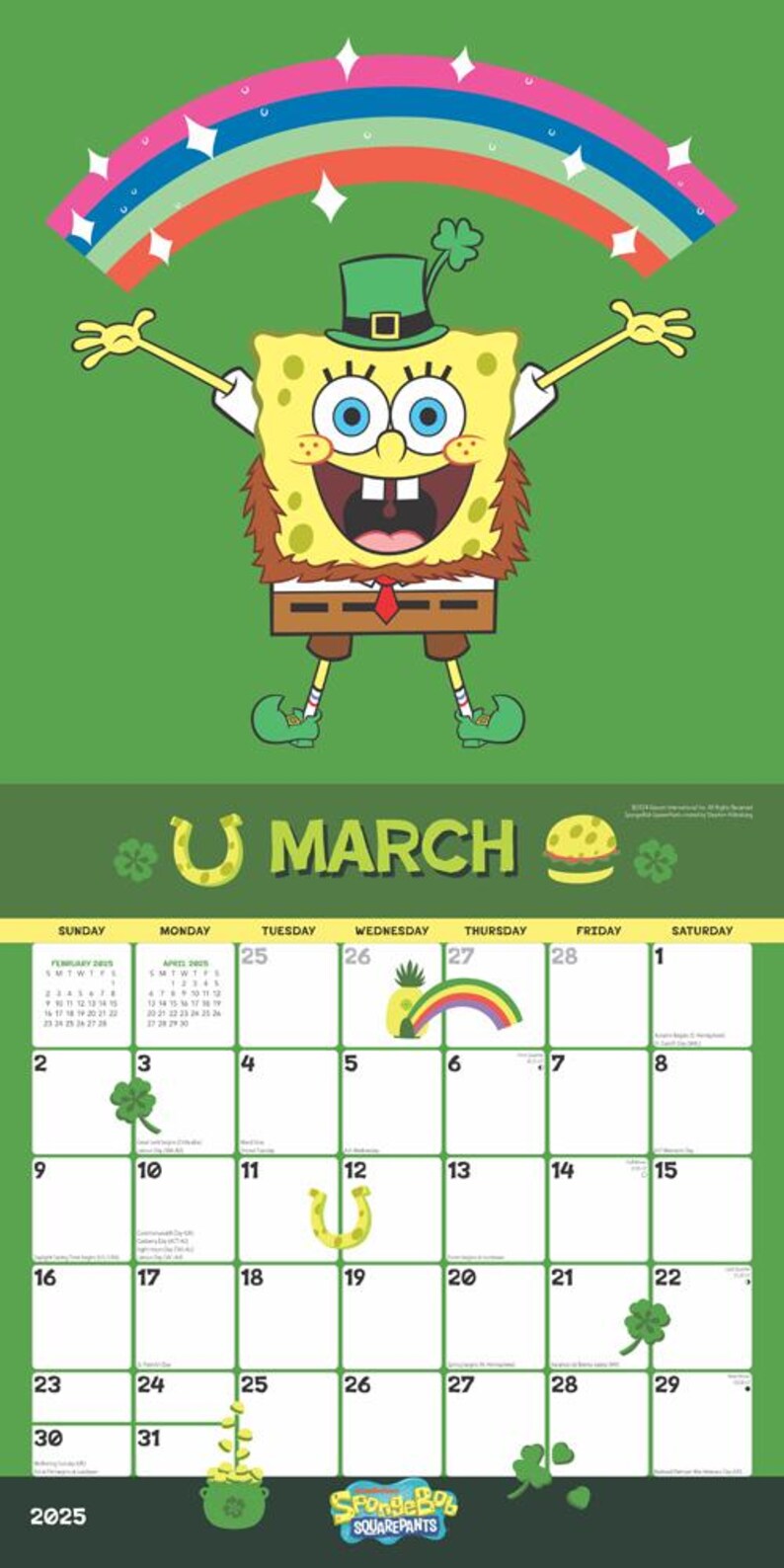 Spongebob Squarepants 2025 12 X 24 Inch Monthly Square Wall Calendar