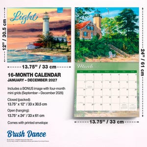 Peut inclure: Un calendrier mural de 16 mois pour 2027 illustr&eacute; de phares. Les dimensions ferm&eacute;es sont de 33 cm sur 30,5 cm et les dimensions ouvertes sont de 33 cm sur 61 cm. Le calendrier comprend une image bonus et des mini-grilles pour fin 2026.