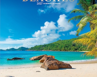 Beaches | 2027 12 x 24 Inch (Hanging) Monthly Square Wall Calendar | Foil Stamped Cover | Plato | Travel Nature Tropical