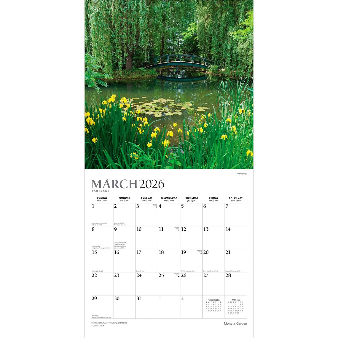 Monet's Garden | 2026 12 X 24 Inch (hanging) Monthly Square Wall ...