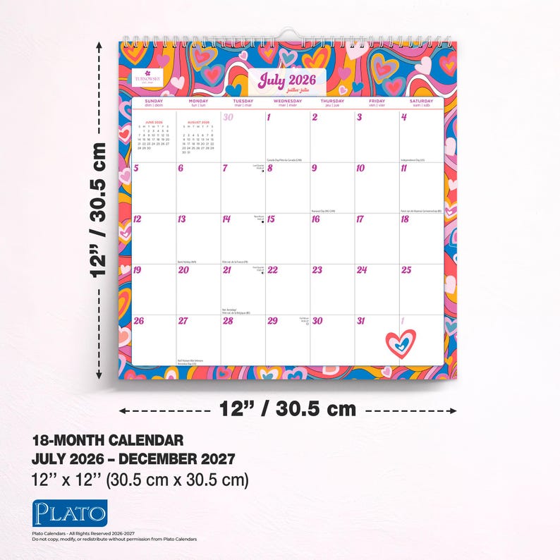 House of Turnowsky 2027 12 x 12 Inch (Hanging) 18 Months Monthly Square Wire-O Calendar | Sticker Sheet | July 2026 - December 2027 | Plato afbeelding 6