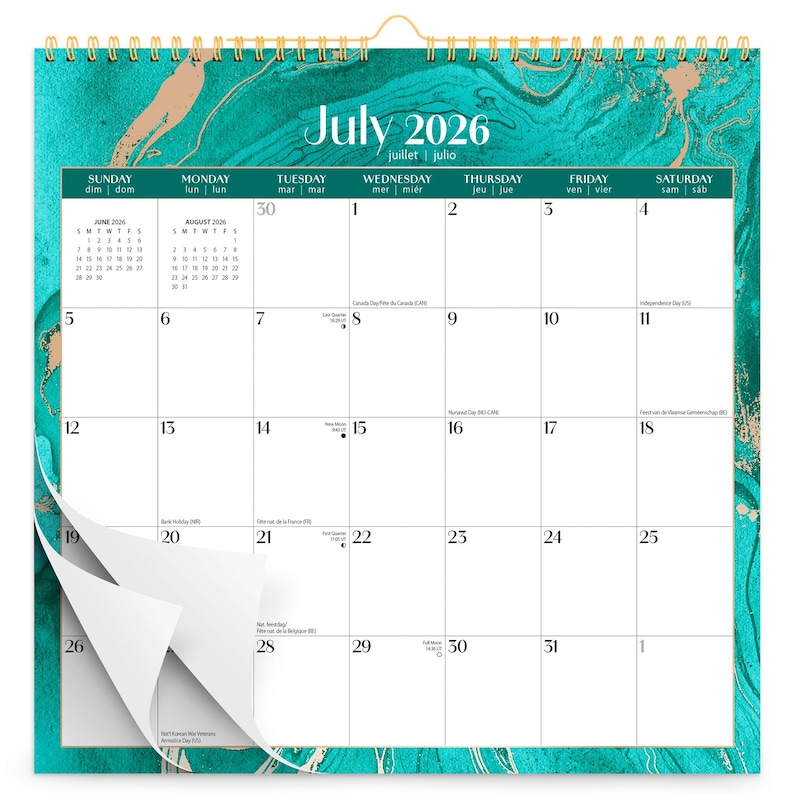 Crackled Blush | 2027 12 x 12 Inch (Hanging) 18 Months Monthly Square Wire-O Calendar | Sticker Sheet | July 2026 - December 2027 | Plato image 1