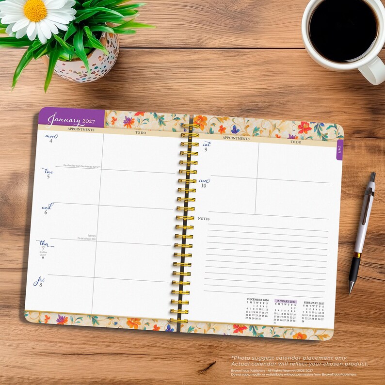 Tuscan Delight | 2027 6 x 7.75 Inch Weekly Desk Planner | Foil Stamped Cover | BrownTrout | Stationery Elegant Exclusive image 5