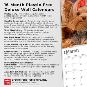 Peut inclure: Calendrier mural de luxe 16 mois avec une photo de chien. Il comprend des mises en page mensuelles, des images bonus et de grands blocs de jours. Ferm&eacute; : 35,6 cm x 30,5 cm, ouvert : 35,6 cm x 61 cm. Calendrier sans plastique.