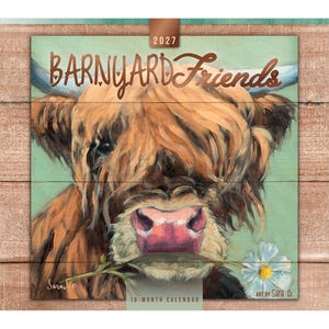 Barnyard Friends 2027 13.75 x 24 Inch (Hanging) Deluxe Wall Calendar | Artwork of Sara G. | Linen Envelope | Foil Stamped Cover Brush Dance bild 1