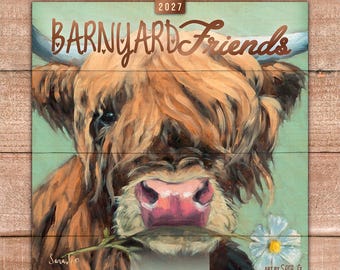 Barnyard Friends 2027 13.75 x 24 Inch (Hanging) Deluxe Wall Calendar | Artwork of Sara G. | Linen Envelope | Foil Stamped Cover Brush Dance