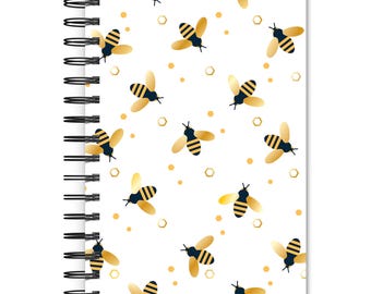 Busy Bees | 5.25 x 8.25 Inch Compact Wire Journal | Non-Dated | Foil Stamped Cover | BrownTrout | Planning Stationery Diary