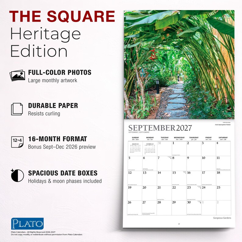 Gorgeous Gardens | 2027 12 x 24 Inch (Hanging) Monthly Square Wall Calendar | Foil Stamped Cover | Plato | Outdoor Home Country Nature image 6