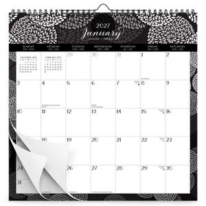 Pluma y tinta / Calendario mensual cuadrado de 30 x 30 cm (para colgar) de 2027 / Hoja de pegatinas / BrownTrout / Planificación de papelería