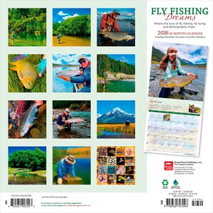 May include: A 2026 16-month calendar featuring images of fly fishing. The calendar includes photos of people fishing in various locations, with the text "FLY FISHING Dreams" at the top. The calendar also includes a mini calendar.
