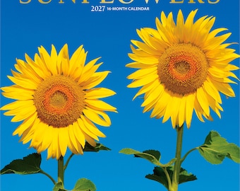 Girasoles / Calendario de pared mensual cuadrado de 2027, 30 x 60 cm (para colgar) / Cubierta con estampado metalizado / Plato / Flores, plantas, naturaleza al aire libre