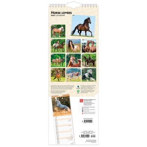 May include: A 2027 Horse Lovers wall calendar featuring twelve monthly grid sections with various horse breeds in outdoor settings. The cover displays the title Horse Lovers 2027 Calendar, a grid of monthly images, a barcode, and publisher information.