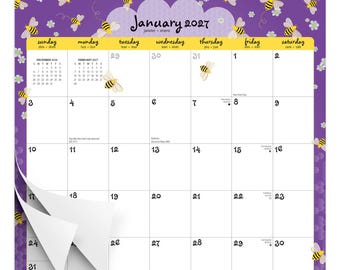 Busy Bees | 2027 12 x 12 Inch (Hanging) Monthly Square Wire-O Calendar | Sticker Sheet | BrownTrout | Planning Stationery