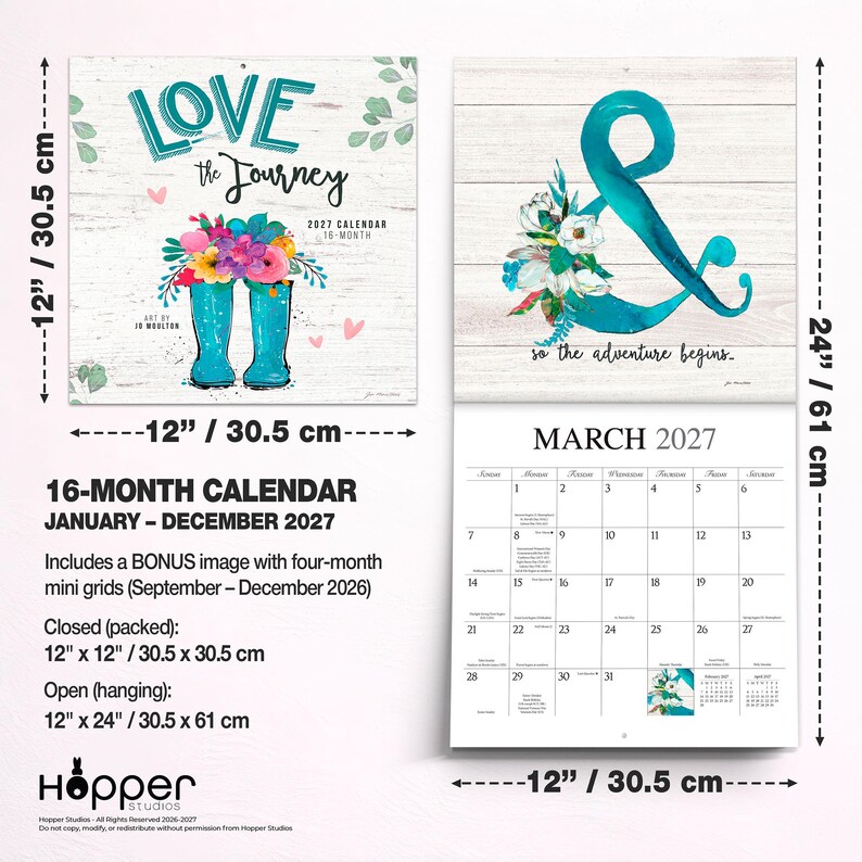 Love the Journey | 2027 12 x 24 Inch (Hanging) Square Wall Calendar | Featuring the Artwork of Jo Moulton | Plastic-Free | Hopper Studios bild 7