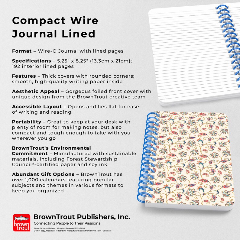 Tuscan Delight | 5.25 x 8.25 Inch Compact Wire Journal | Non-Dated | Foil Stamped Cover | BrownTrout | Planning Stationery Diary image 5