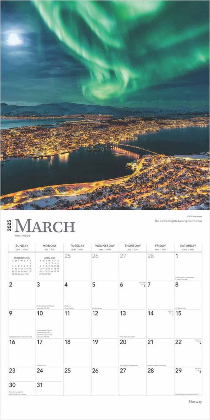 Norway 2025 12 X 24 Inch Monthly Square Wall Calendar Plastic-free