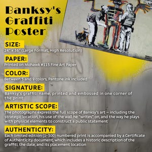 May include: Banksy's graffiti poster, 24" x 36", printed on fine art paper. The artwork features a multi-figure stencil design with a black cat and the word "POLICE". The poster includes the artist's signature.