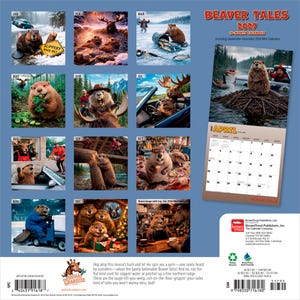May include: A 2027 Beaver Tales 16-month wall calendar featuring twelve monthly images of beavers in various humorous scenarios, including driving, fishing, and working. The calendar includes a mini calendar for late 2026 and a grid for April 2027.