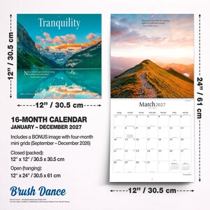 Puede incluir: Un calendario de pared de 16 meses para 2027 con fotograf&iacute;as de paisajes. Las dimensiones cerrado son 30,5 cm por 30,5 cm y abierto 30,5 cm por 61 cm. El calendario incluye una minicuadr&iacute;cula adicional para finales de 2026 y texto.