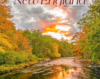 La Majestad de Nueva Inglaterra / Calendario de pared mensual cuadrado de 30 x 60 cm (para colgar) 2026 / Sin plástico / Trucha marrón / Naturaleza escénica americana