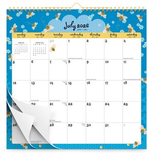 Busy Bees | 2027 12 x 12 Inch (Hanging) 18 Months Monthly Square Wire-O Calendar | Sticker Sheet | July 2026 - December 2027 | Plato