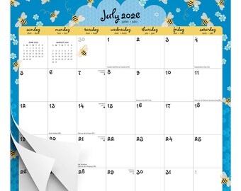 Busy Bees | 2027 12 x 12 Inch (Hanging) 18 Months Monthly Square Wire-O Calendar | Sticker Sheet | July 2026 - December 2027 | Plato