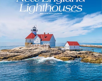 New England Lighthouses | 2027 12 x 24 Inch (Hanging) Monthly Square Wall Calendar | Plastic-Free | BrownTrout | United States East Coast
