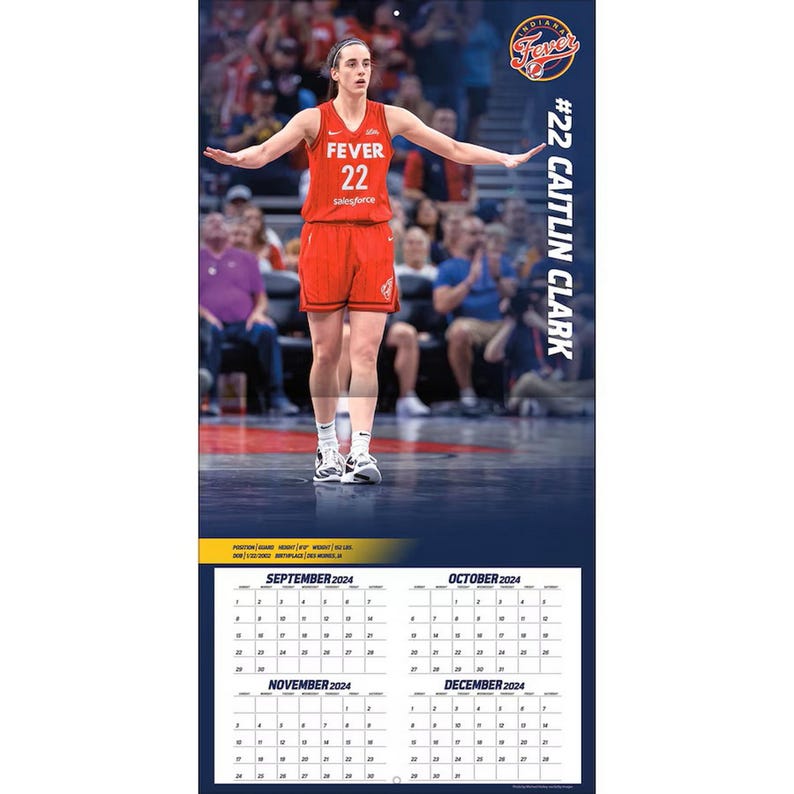 Indiana Fever Caitlin Clark OFFICIAL 2025 12 X 24 Inch Monthly Square