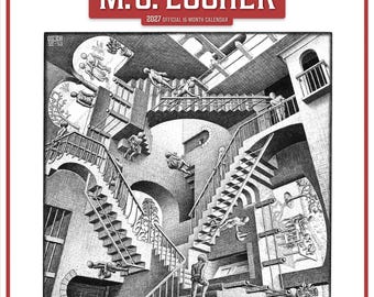 M.C. Escher OFFICIAL | 2027 12 x 24 Inch (Hanging) Monthly Square Wall Calendar | Plastic-Free | BrownTrout | Music Entertainment