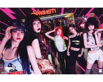 Le Sserafim Spaghetti Cheeky Neon Pepper OFFICIAL | 17 x 11 Inch Horizontal K-Pop Poster | BrownTrout | Music Girl Group