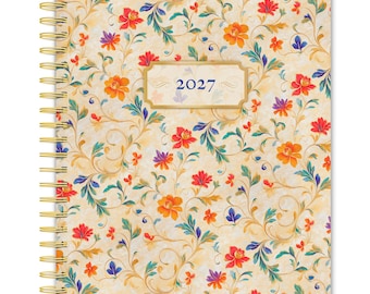 Delicia toscana / Agenda semanal de escritorio 2027 de 15 x 19,7 cm / Cubierta con estampado metalizado / BrownTrout / Stationery Elegant Exclusive