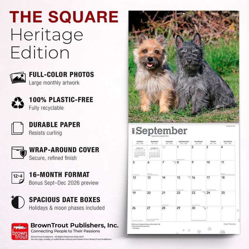 Cairn Terriers | 2027 12 x 24 Inch (Hanging) Monthly Square Wall Calendar | Plastic-Free | BrownTrout | Animals Dog Breeds image 6